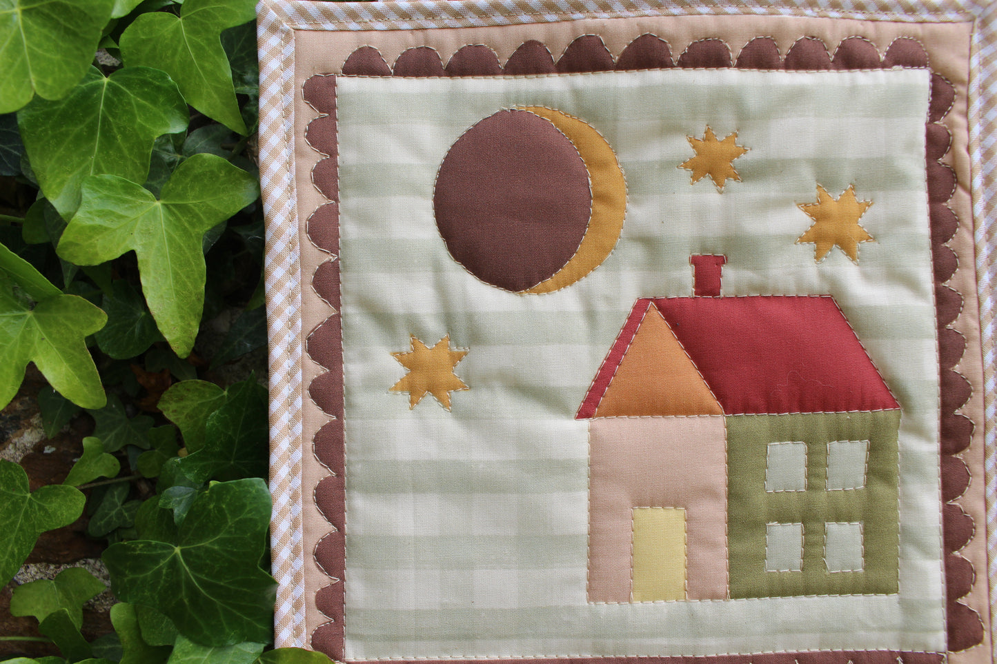 House & Moon - Mini Quilt Wall Hanging