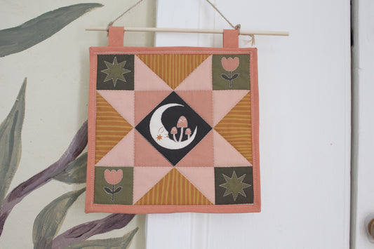 Folk Art Moon - Mini Quilt Wall Hanging