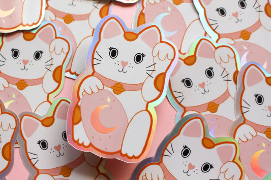 Lucky Cat Holographic Sticker - Waterproof Vinyl