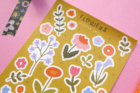 Flower Vinyl Sticker Sheet - journal stickers, scrapbook stickers, planner, floral,