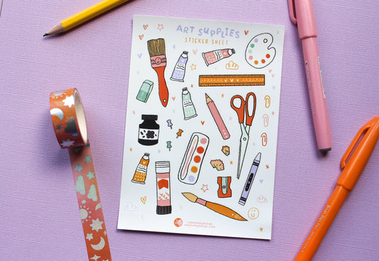 Art Supplies Vinyl Sticker Sheet - journal stickers, scrapbook stickers, planner,
