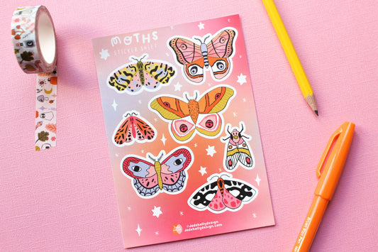 Moth Vinyl Sticker Sheet - journal stickers, scrapbook stickers, planner, autumnal