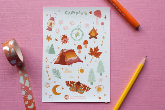 Camping Vinyl Sticker Sheet - journal stickers, scrapbook stickers, planner,