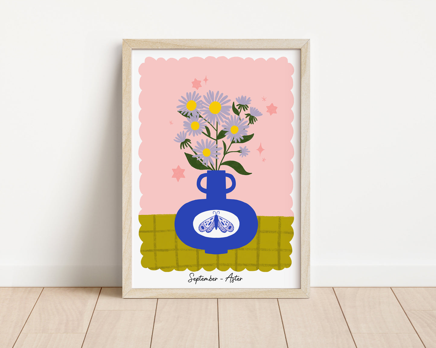 Aster September Birth Flower Wall Art Print | Birthday Month Present | Cottagecore Botanical Decor | Colourful Floral Art