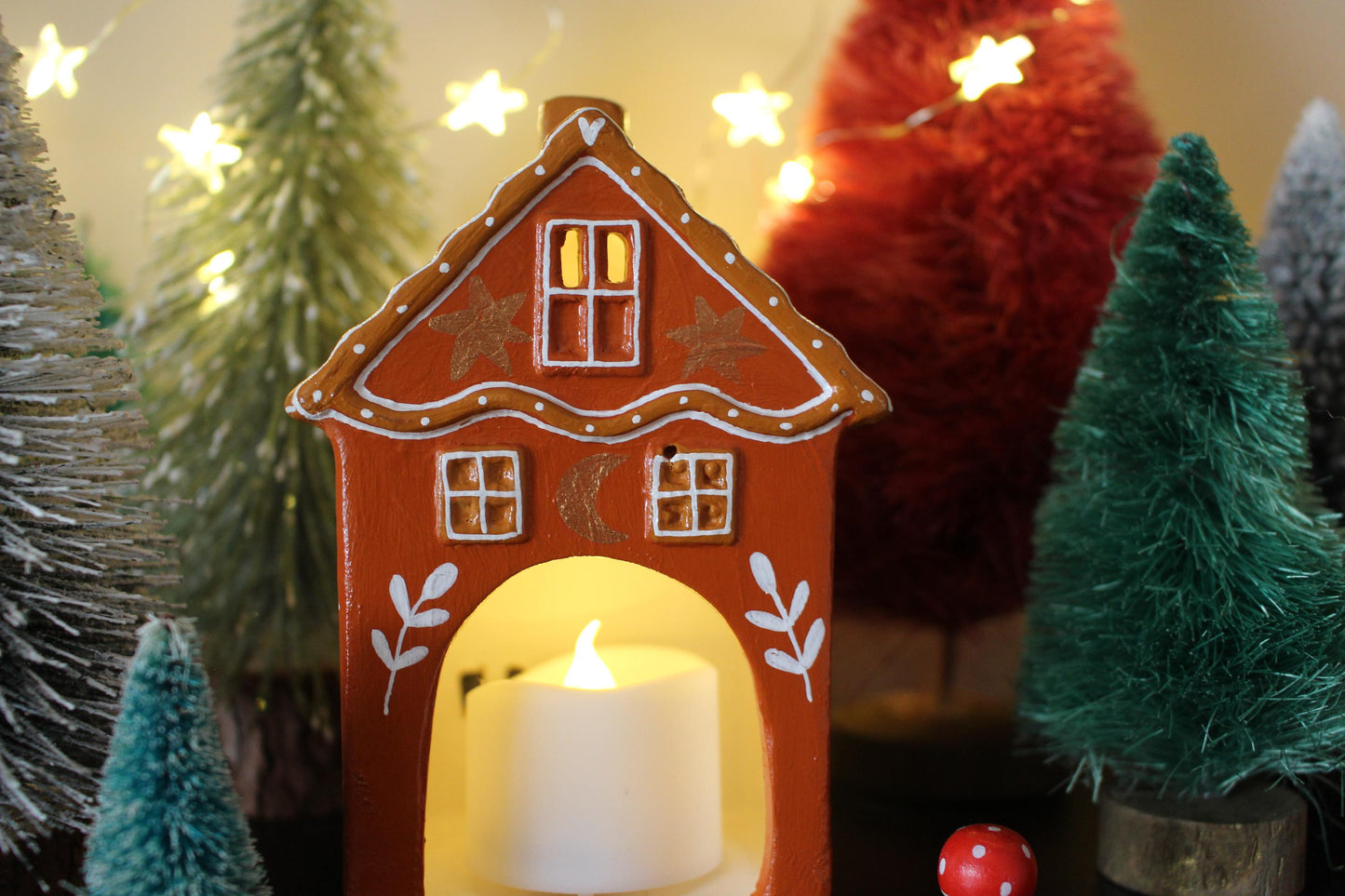 Hand Painted Ceramic Christmas Tea Light House – Celestial Folk Art