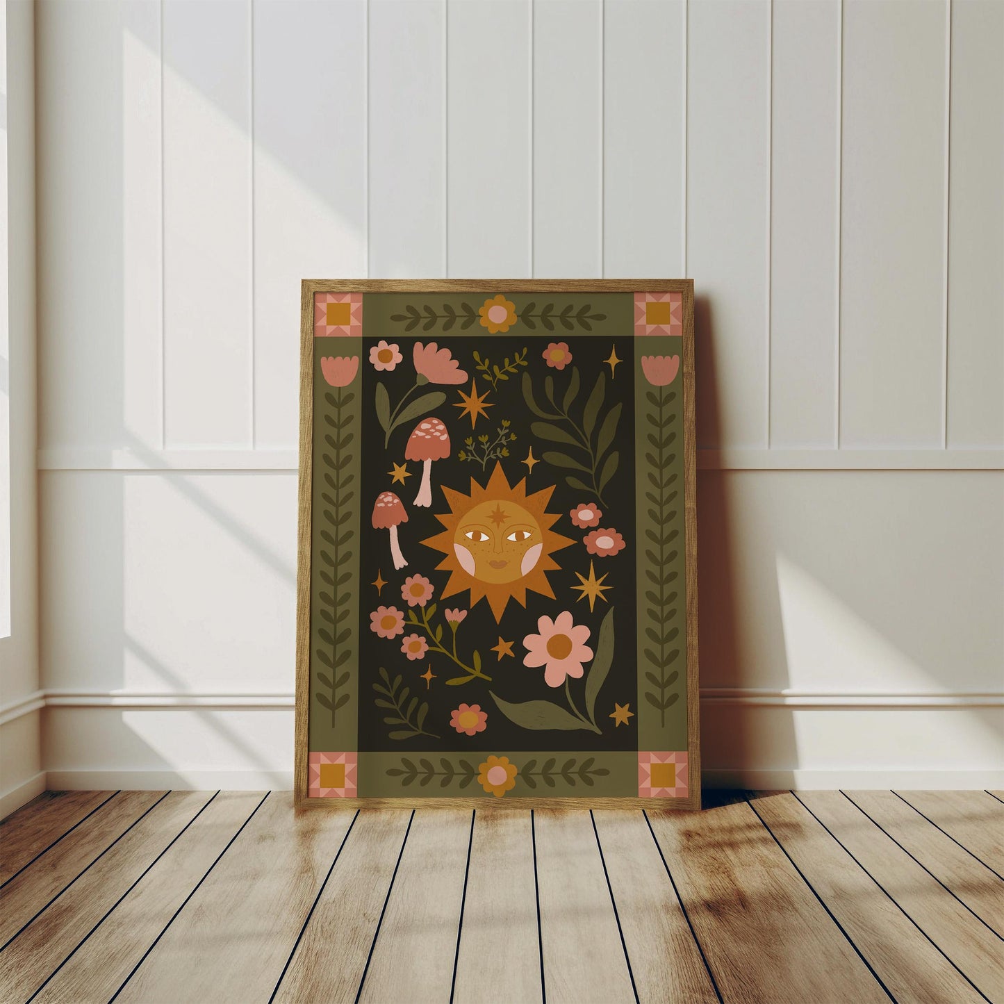 Folk Art Celestial Sun Print - Quilt, Patchwork, Floral