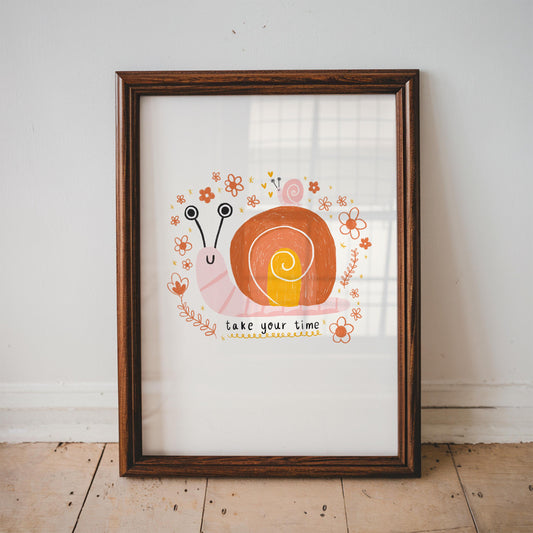 Snail 'Take Your Time' Wall Art Print - Nursery Art, Kids Room Print, Positive Art