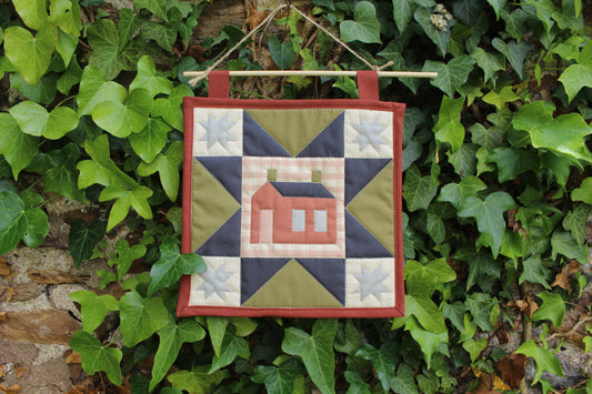 House - Mini Quilt Wall Hanging - Green / Blue