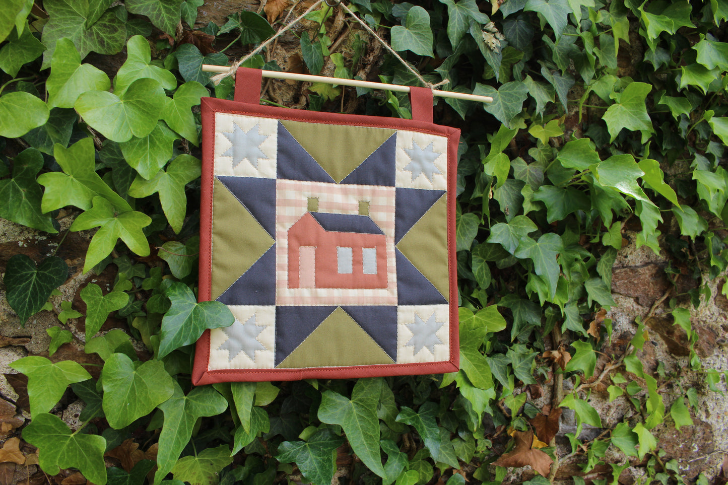 House - Mini Quilt Wall Hanging - Green / Blue