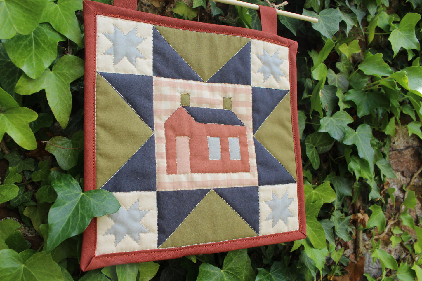 House - Mini Quilt Wall Hanging - Green / Blue