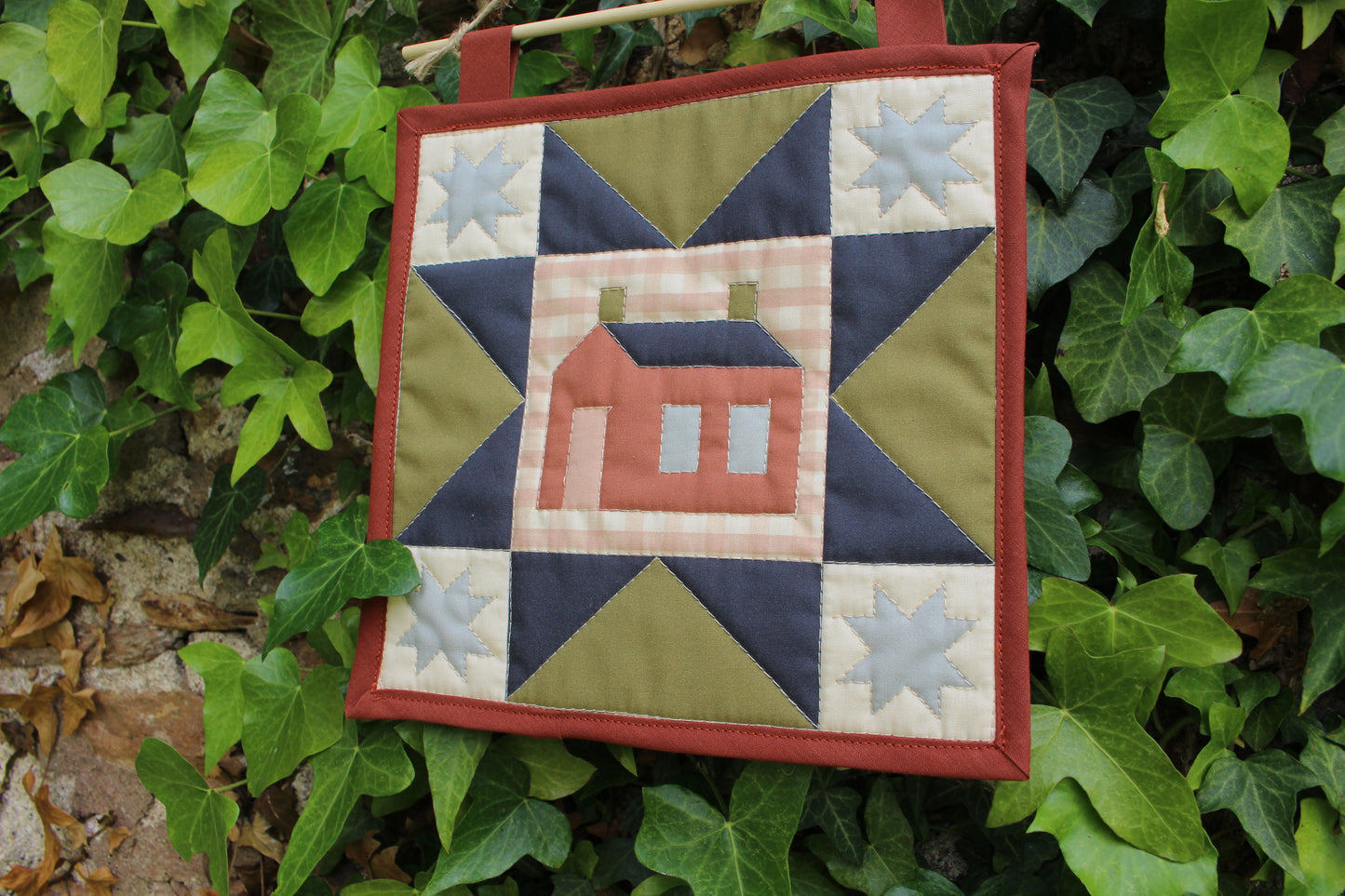 House - Mini Quilt Wall Hanging - Green / Blue