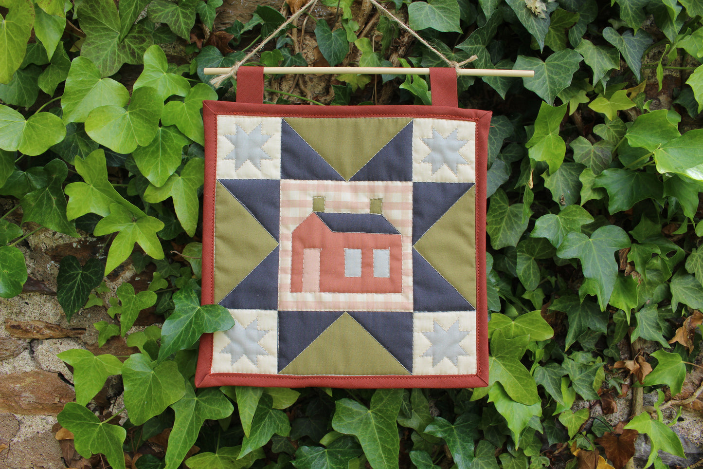 House - Mini Quilt Wall Hanging - Green / Blue
