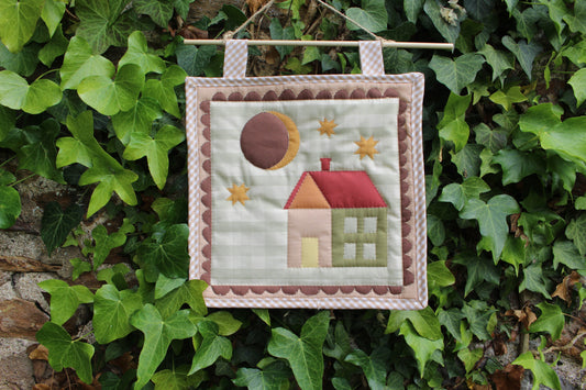 House & Moon  - Mini Quilt Wall Hanging