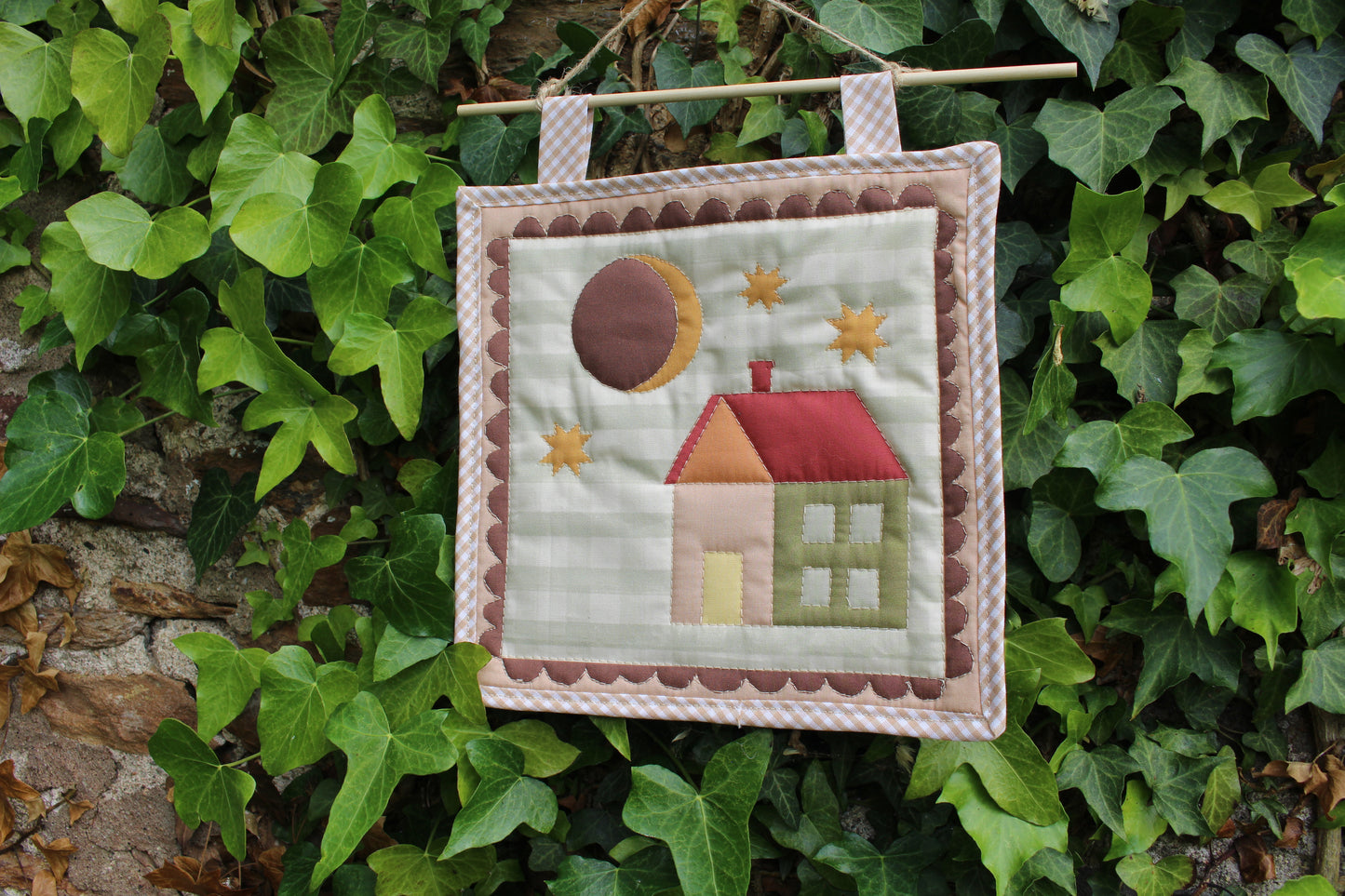House & Moon  - Mini Quilt Wall Hanging