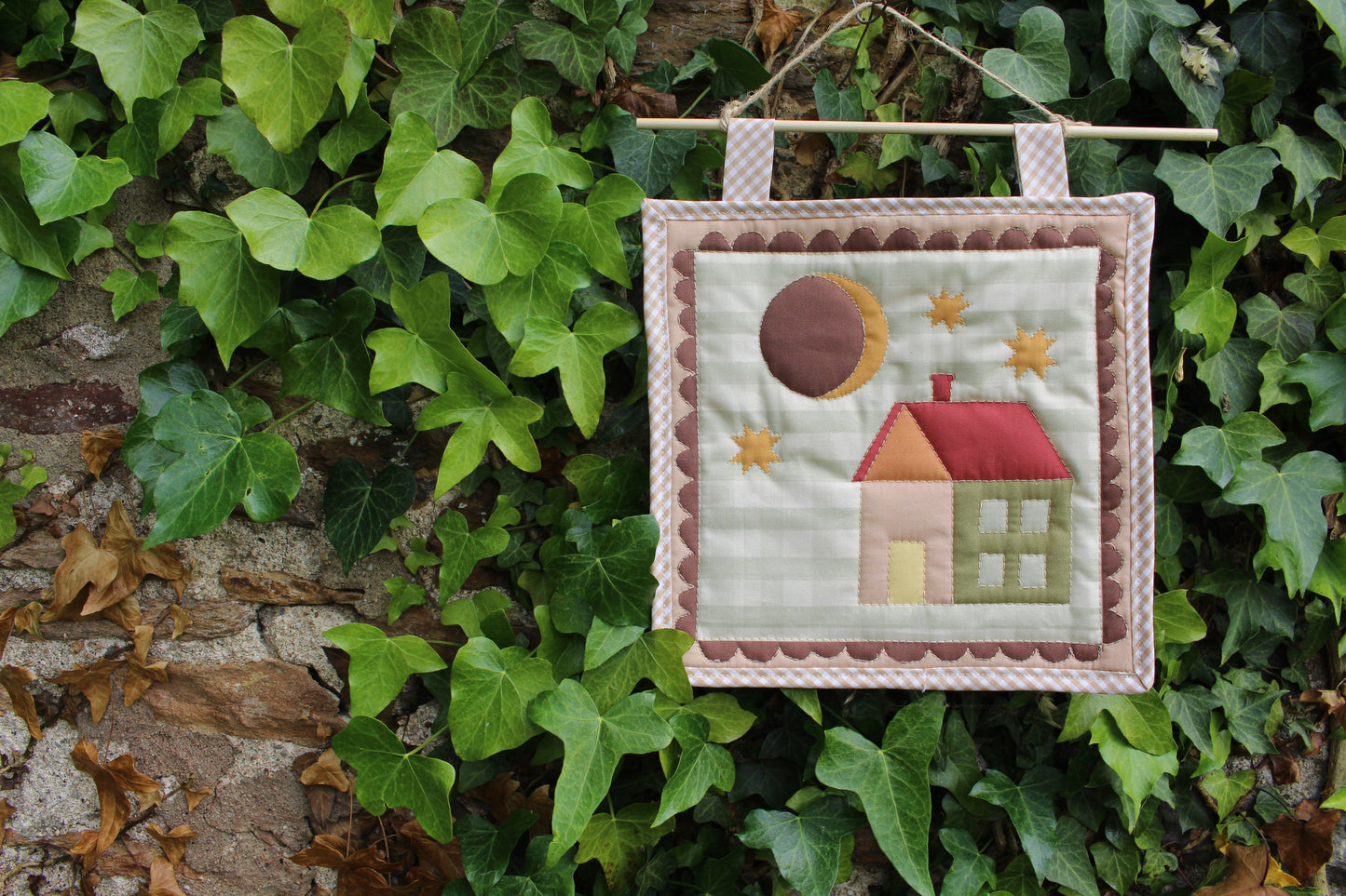 House & Moon  - Mini Quilt Wall Hanging