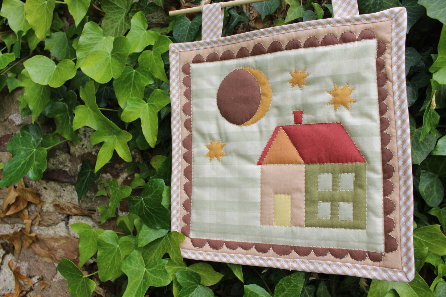 House & Moon  - Mini Quilt Wall Hanging