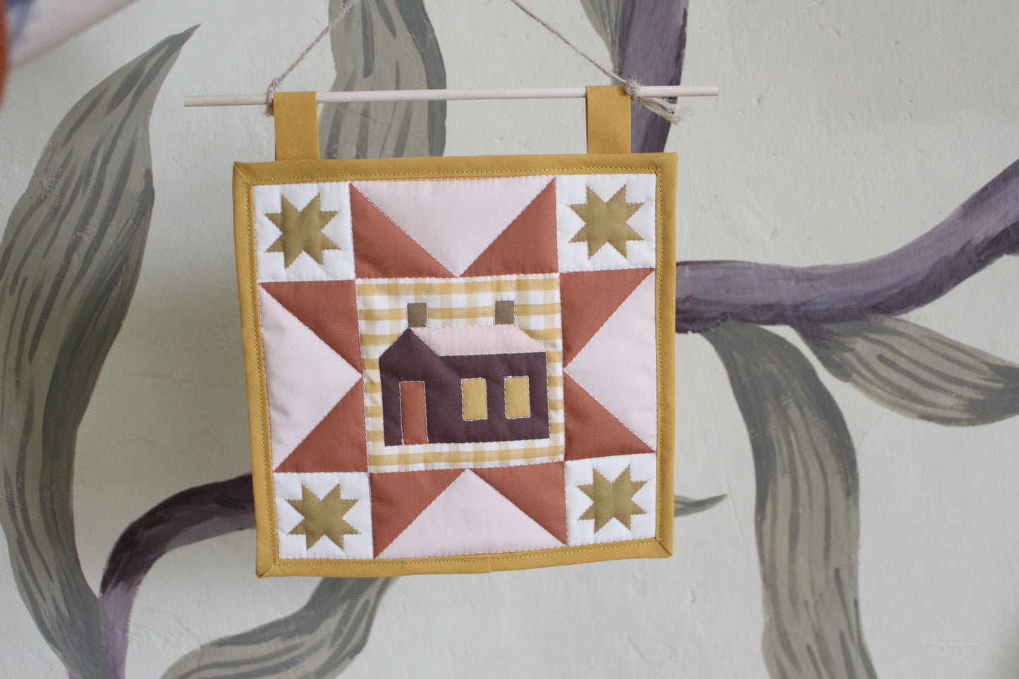 House - Mini Quilt Wall Hanging - Yellow