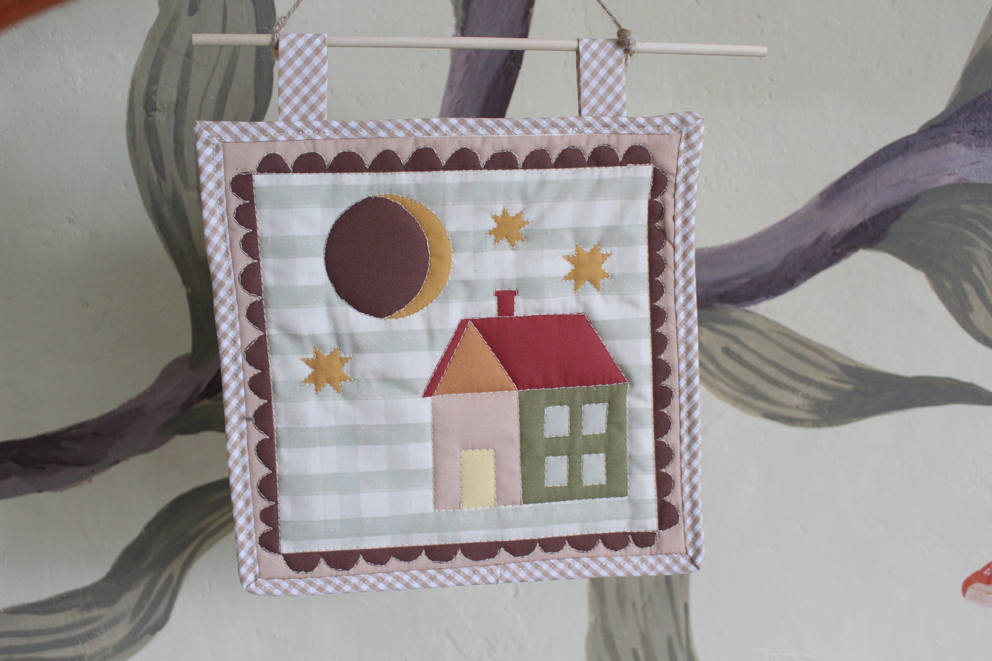 House & Moon  - Mini Quilt Wall Hanging