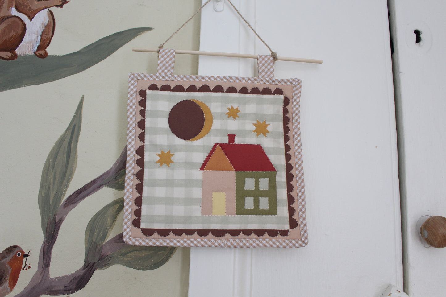 House & Moon  - Mini Quilt Wall Hanging