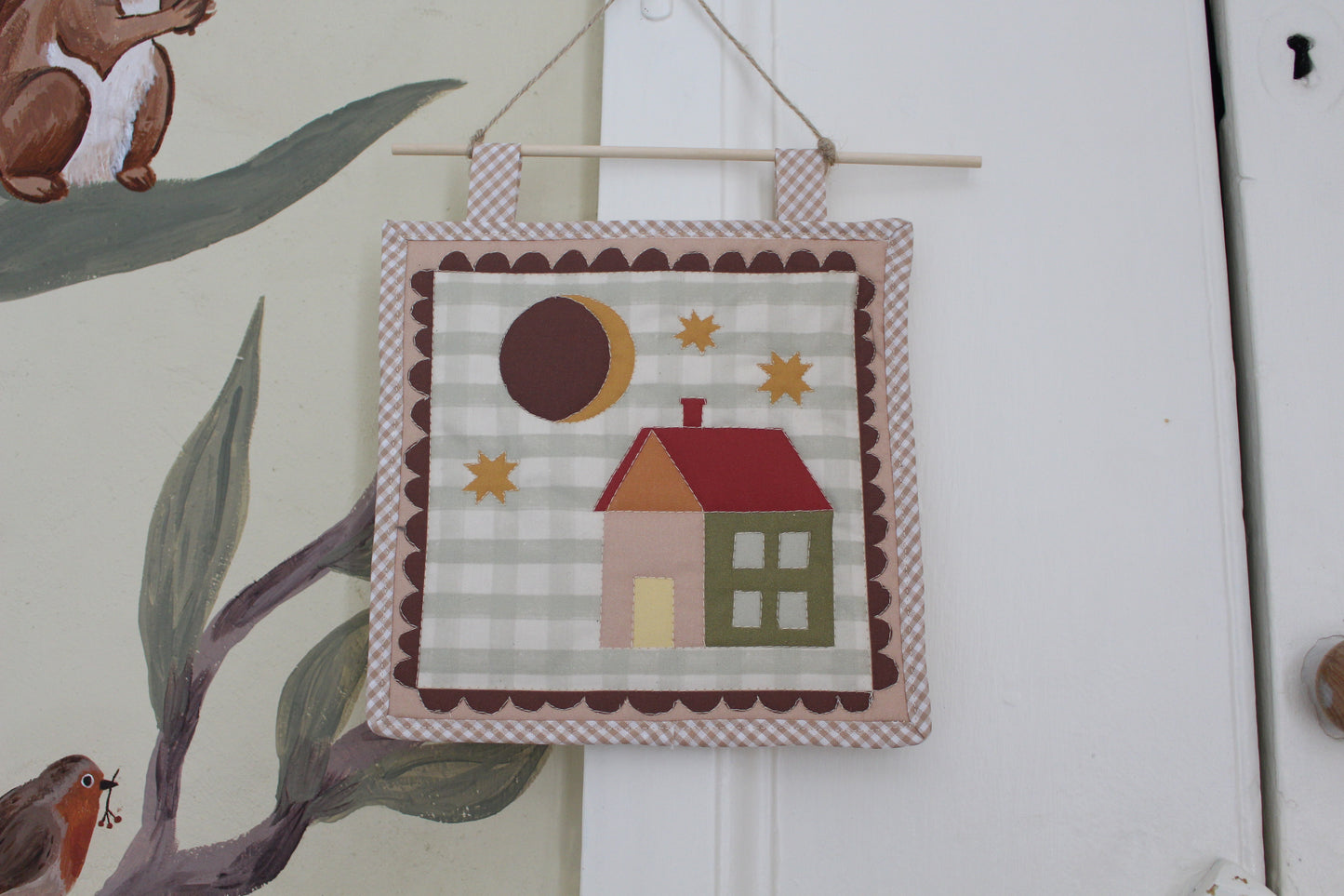 House & Moon  - Mini Quilt Wall Hanging