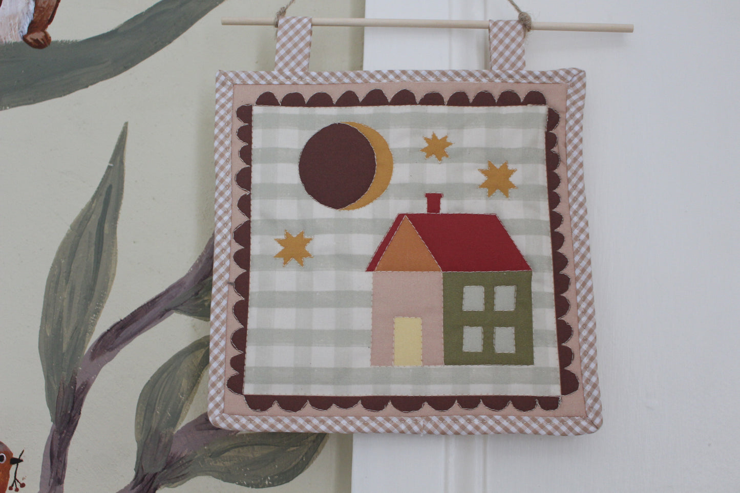 House & Moon  - Mini Quilt Wall Hanging