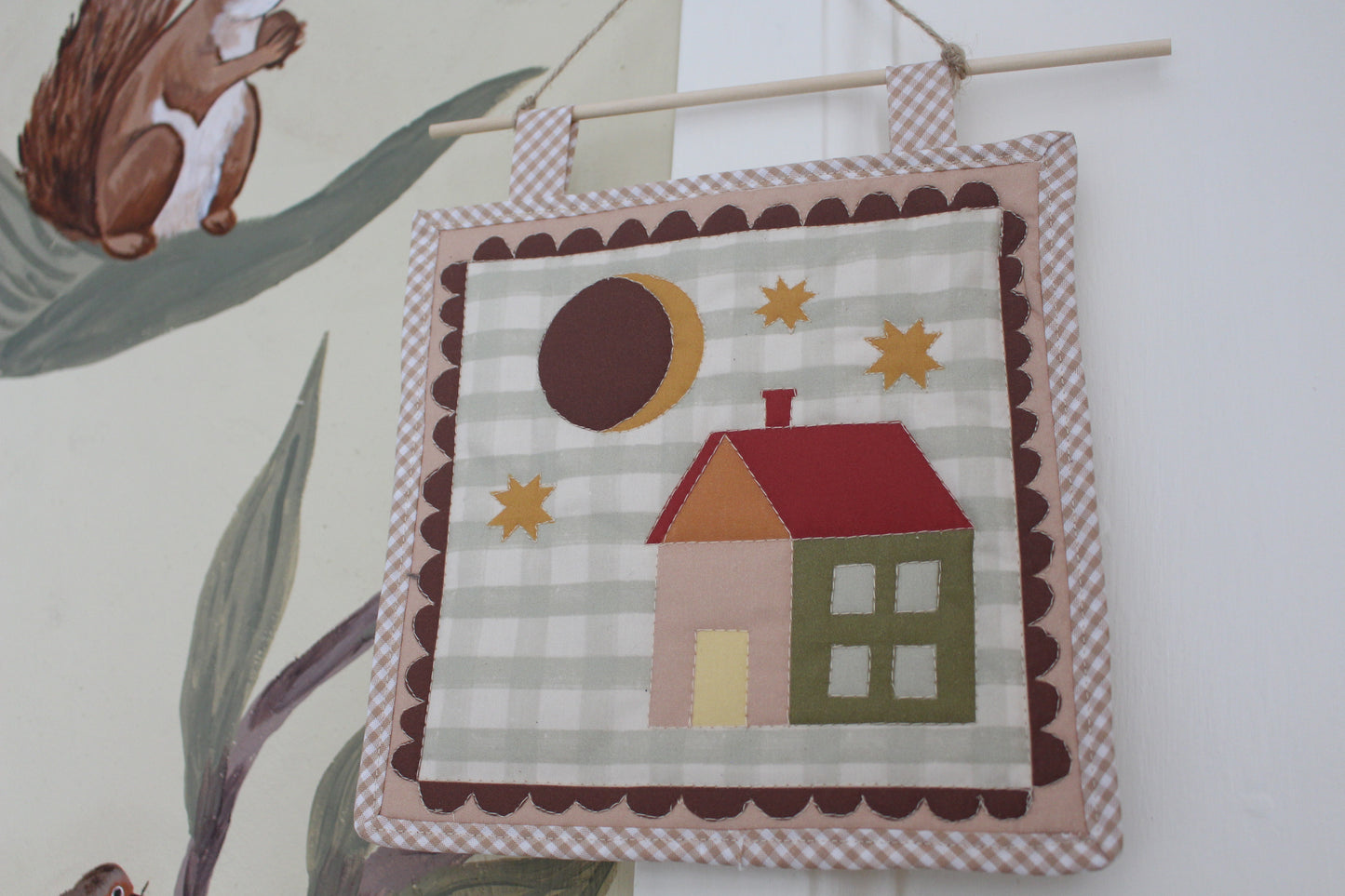 House & Moon  - Mini Quilt Wall Hanging