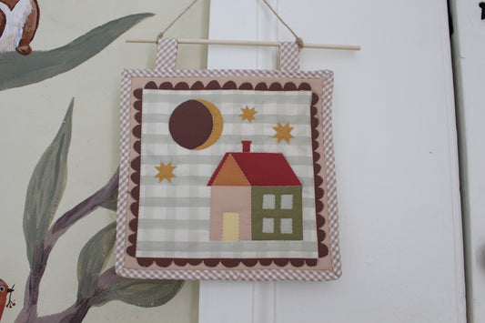House & Moon  - Mini Quilt Wall Hanging