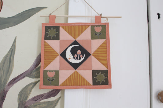 Folk Art Moon - Mini Quilt Wall Hanging