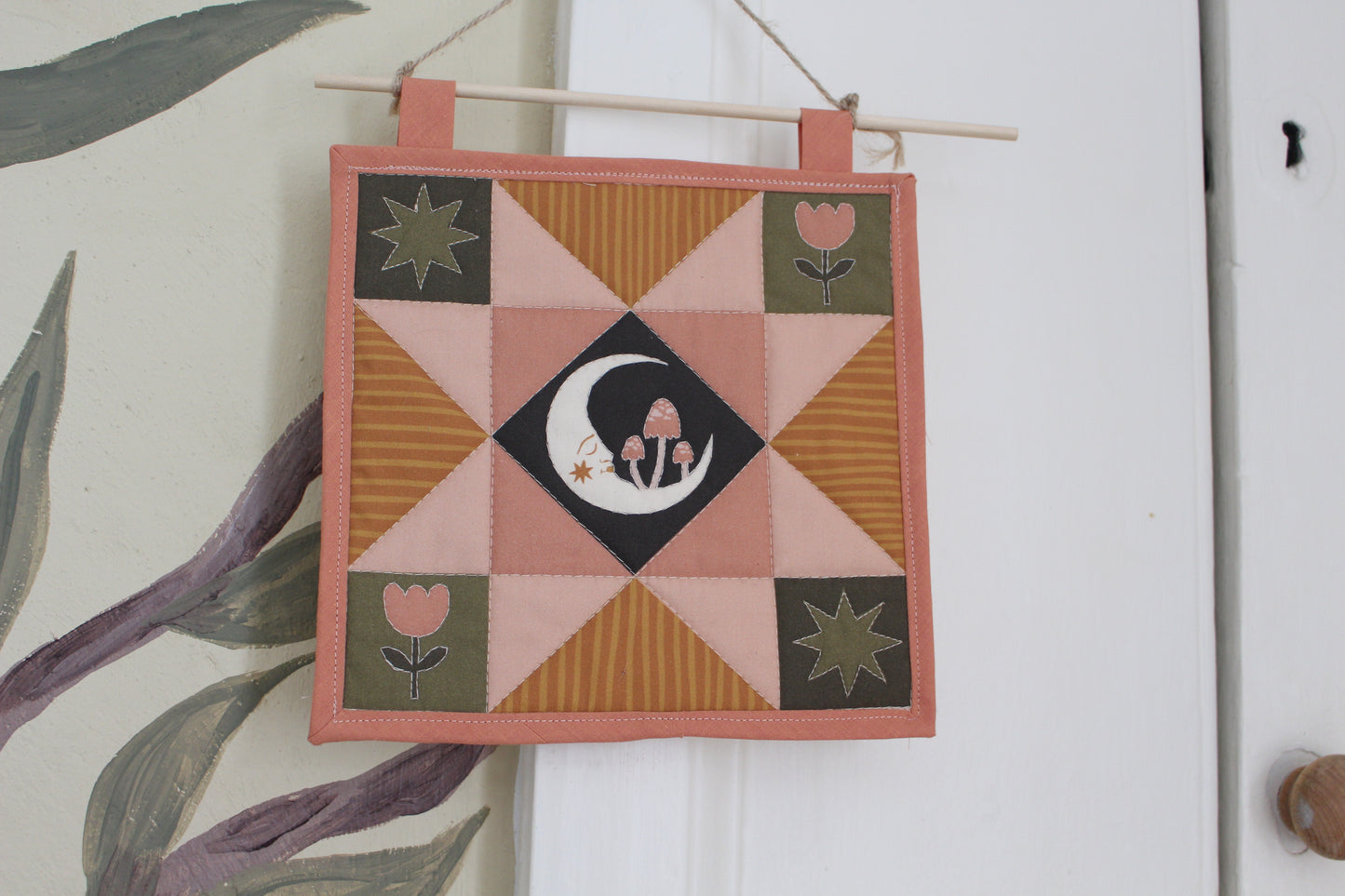 Folk Art Moon - Mini Quilt Wall Hanging