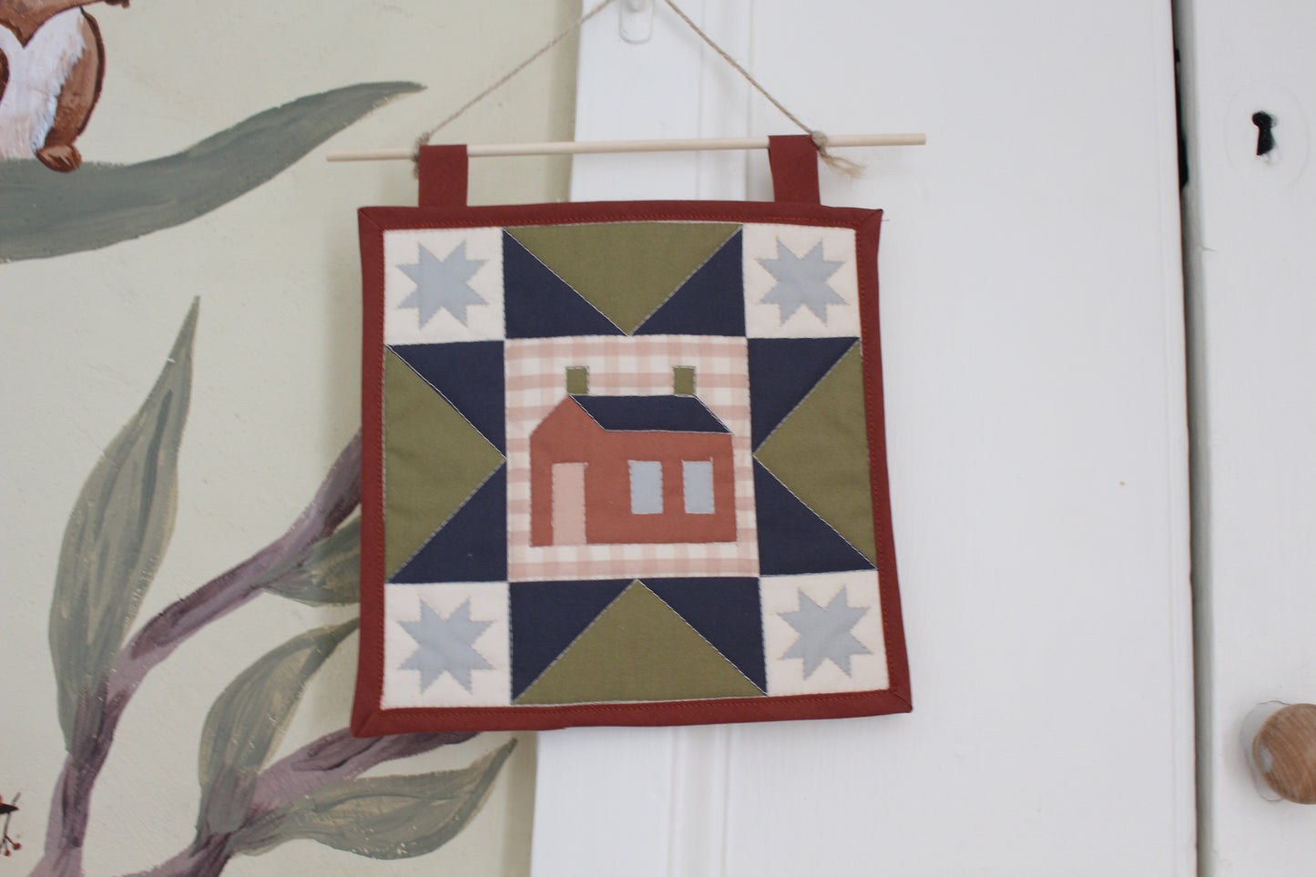 House - Mini Quilt Wall Hanging - Green / Blue