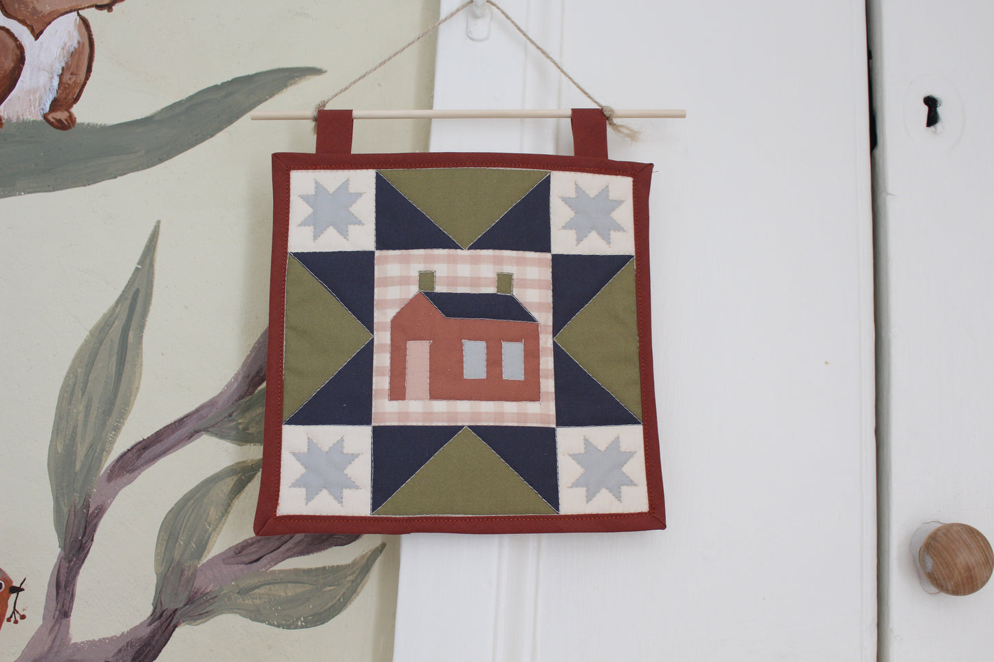 House - Mini Quilt Wall Hanging - Green / Blue