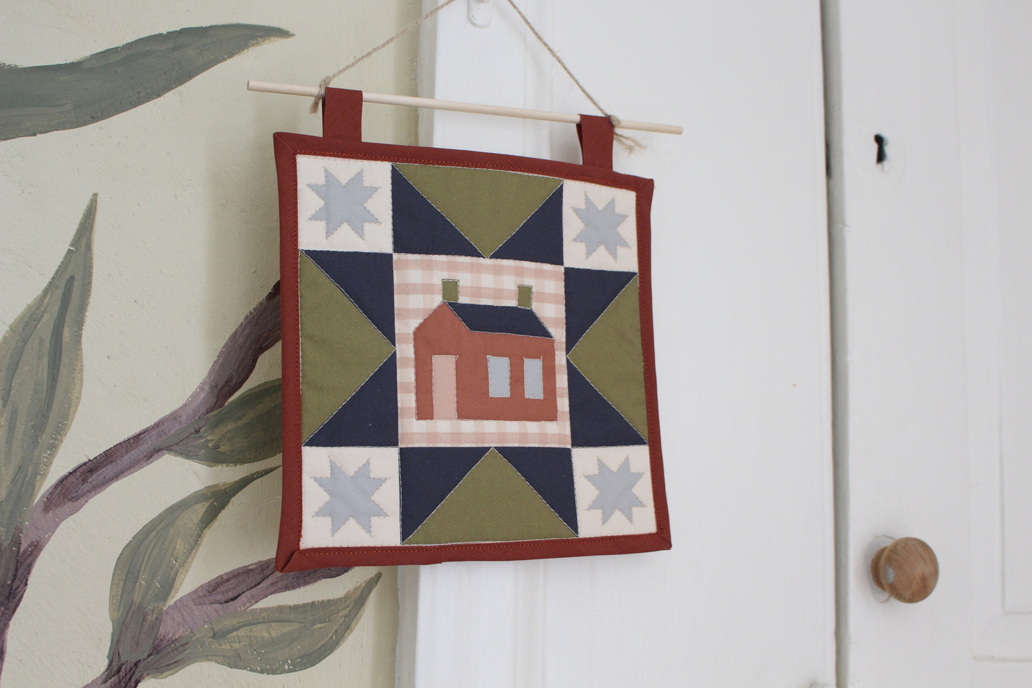 House - Mini Quilt Wall Hanging - Green / Blue