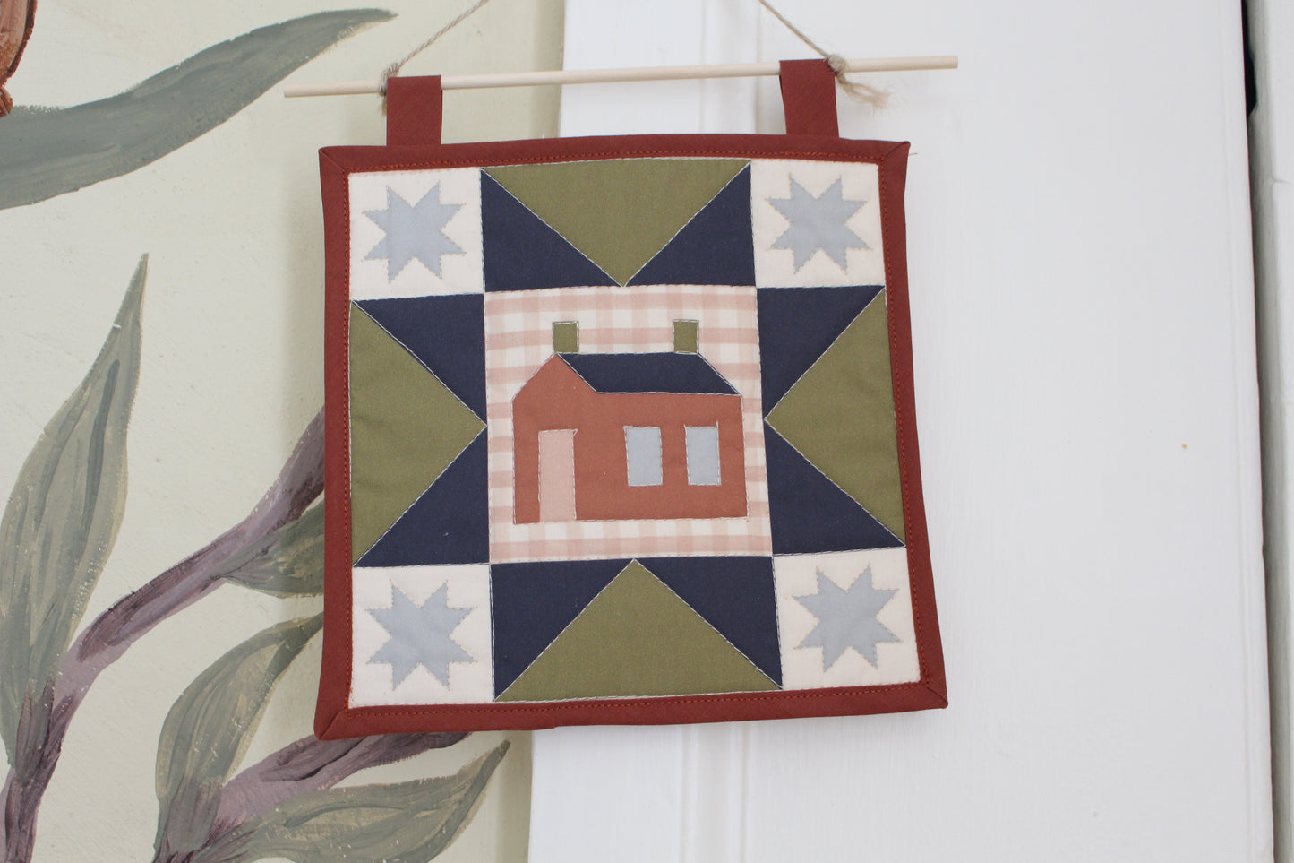House - Mini Quilt Wall Hanging - Green / Blue