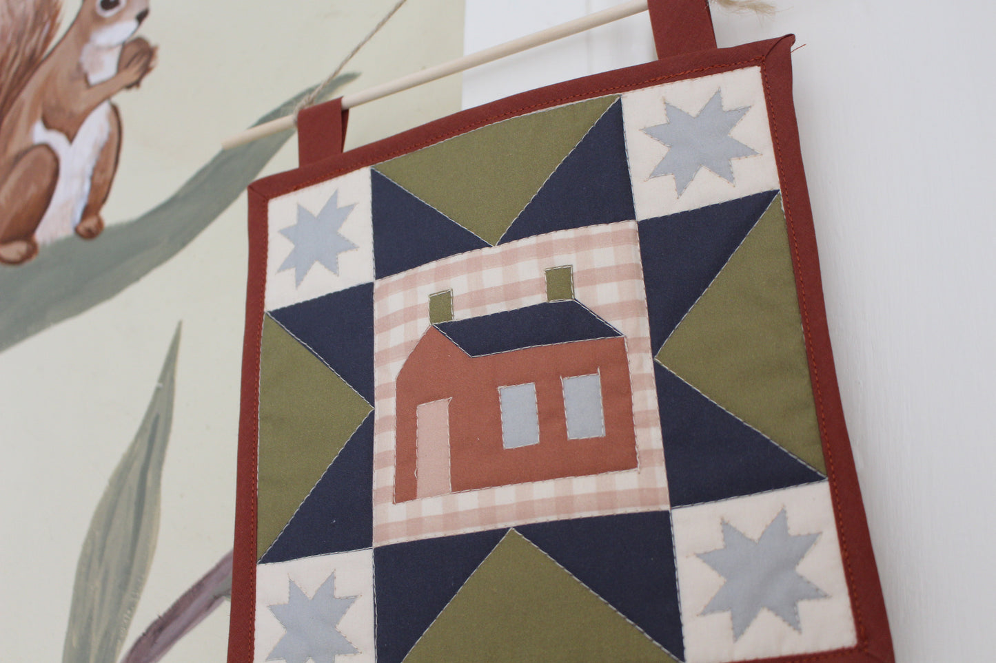 House - Mini Quilt Wall Hanging - Green / Blue