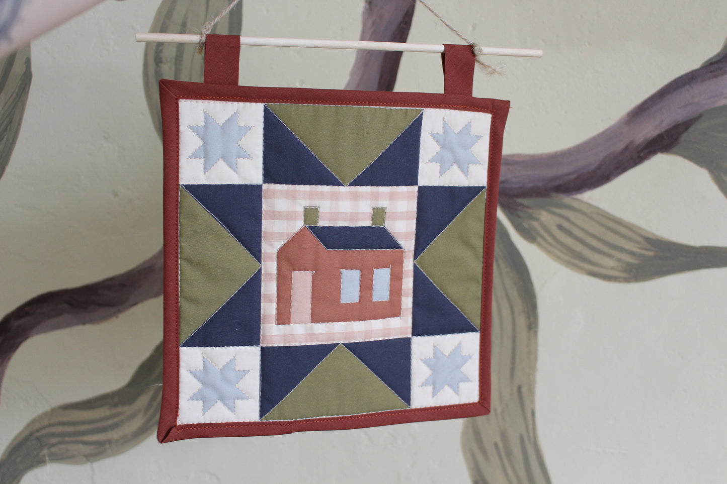 House - Mini Quilt Wall Hanging - Green / Blue