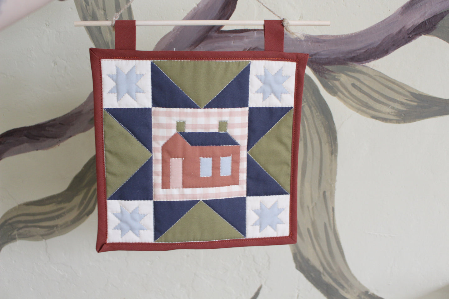 House - Mini Quilt Wall Hanging - Green / Blue