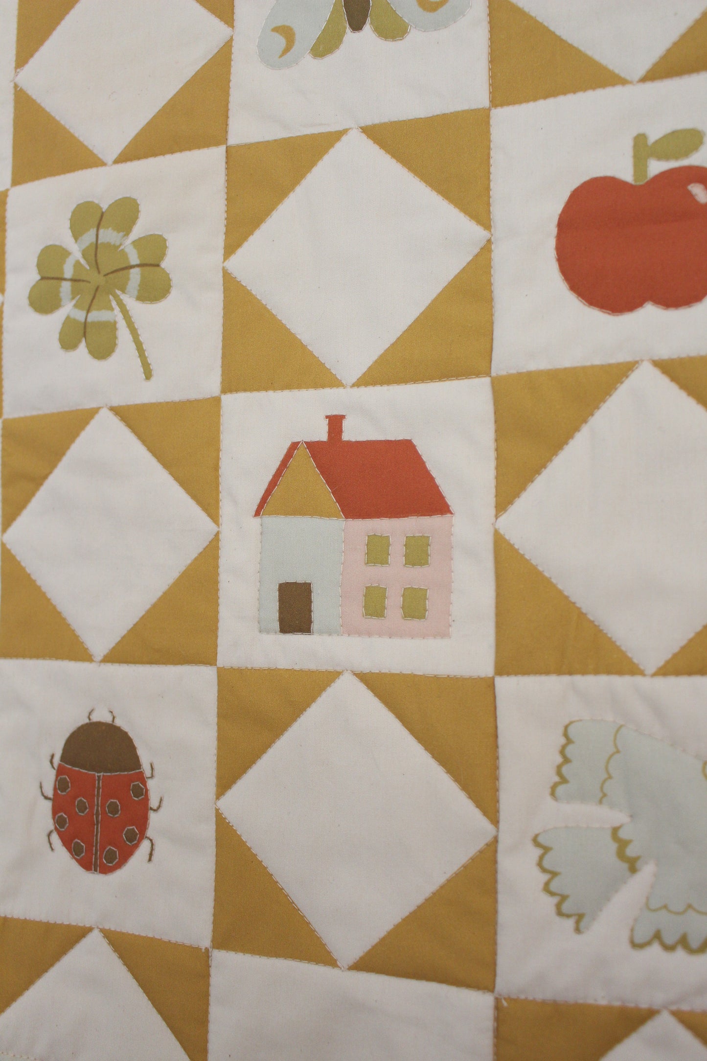 Nature Quilted Wall Hanging - Kids Decor, Spring, Bugs, Flowers, Mushroom