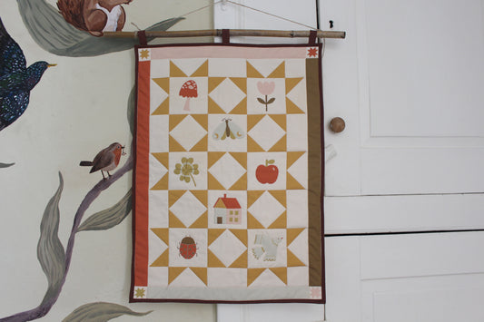 PREORDER - Nature Fabric Panel  - Kids Decor, Spring, Bugs, Flowers, Mushroom