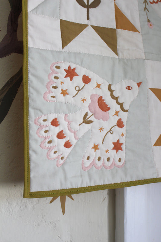 Folk Art Dove Birds Quilt Wall Hanging