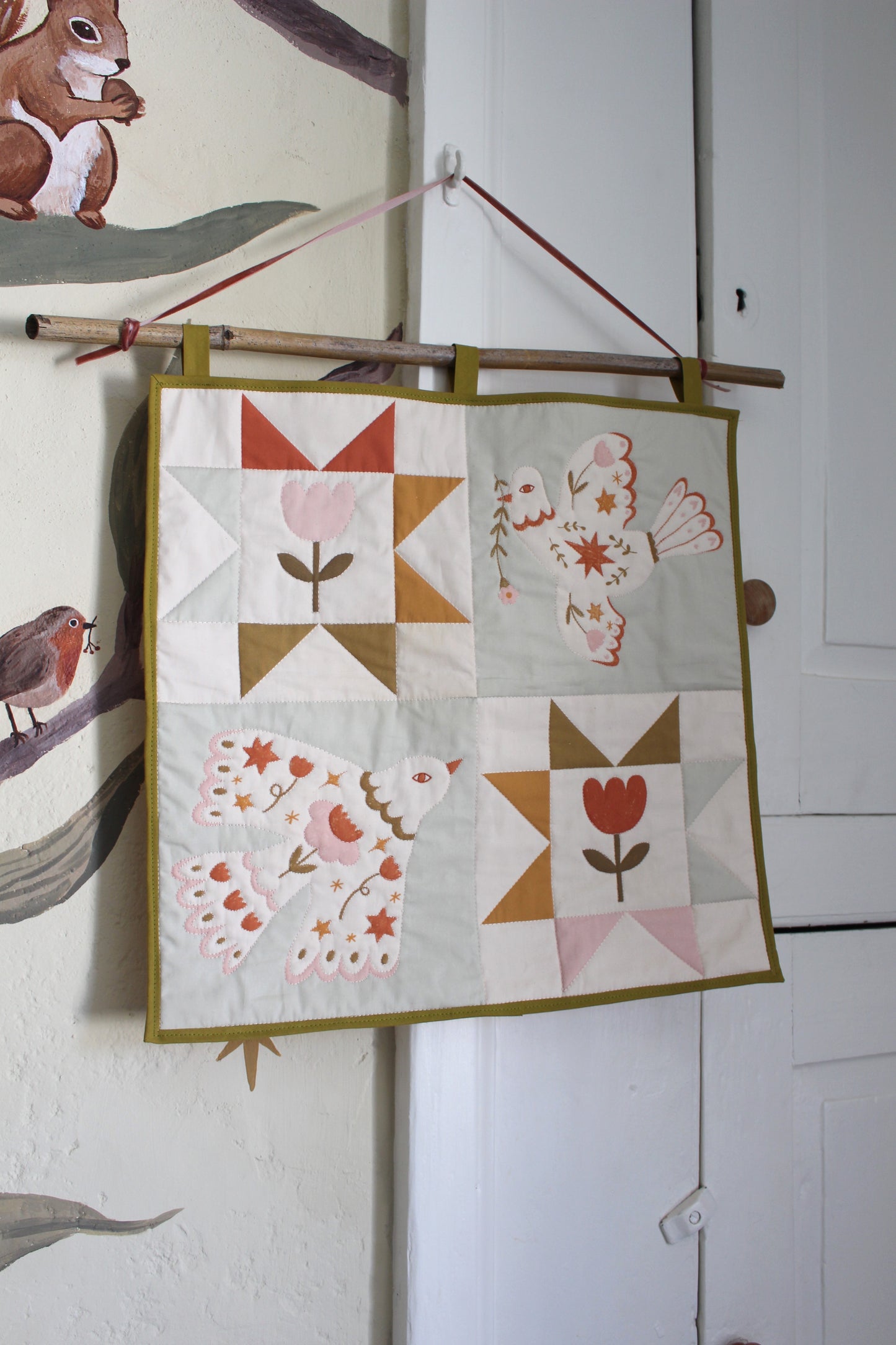Folk Art Dove Birds Quilt Wall Hanging