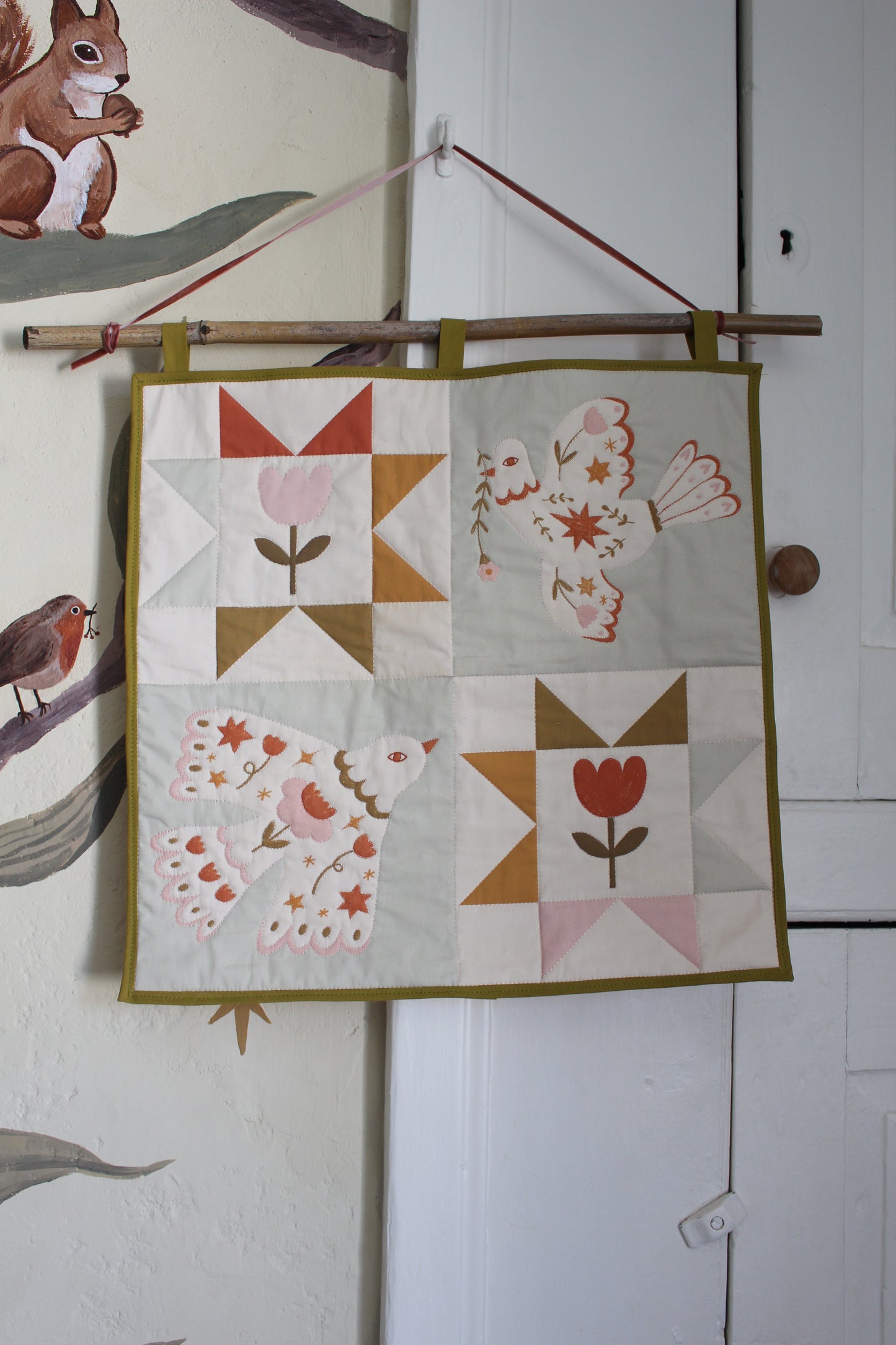 Folk Art Dove Birds Quilt Wall Hanging