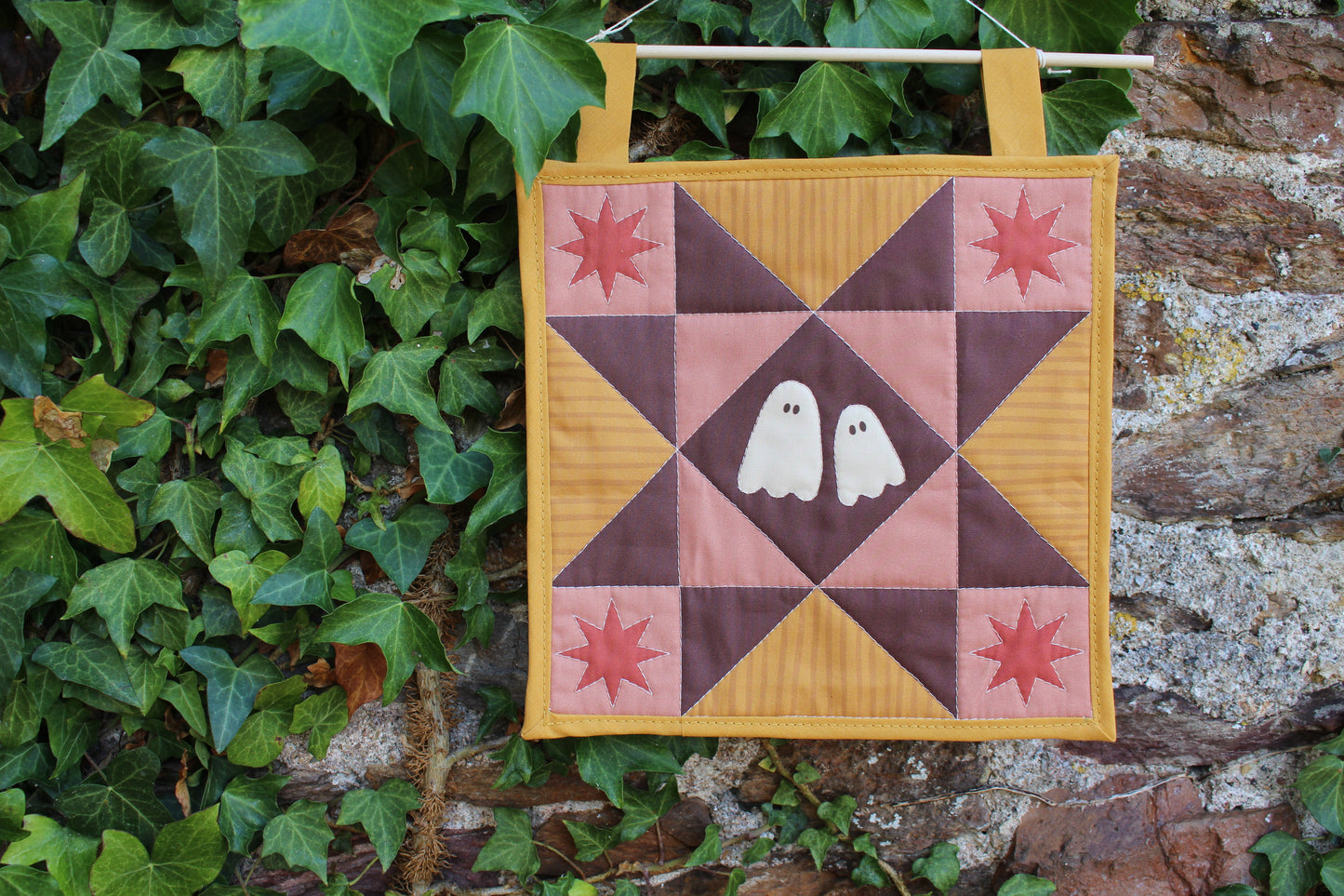 Ghost - Yellow/Pink - Mini Quilt Wall Hanging - Autumn Collection