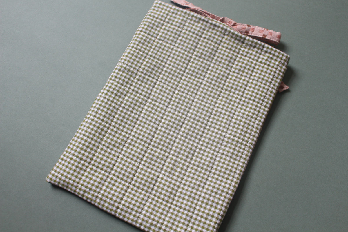 Quilted Book Sleeve - Strawberry - Pink & Green - Medium - Paperback / Hardback