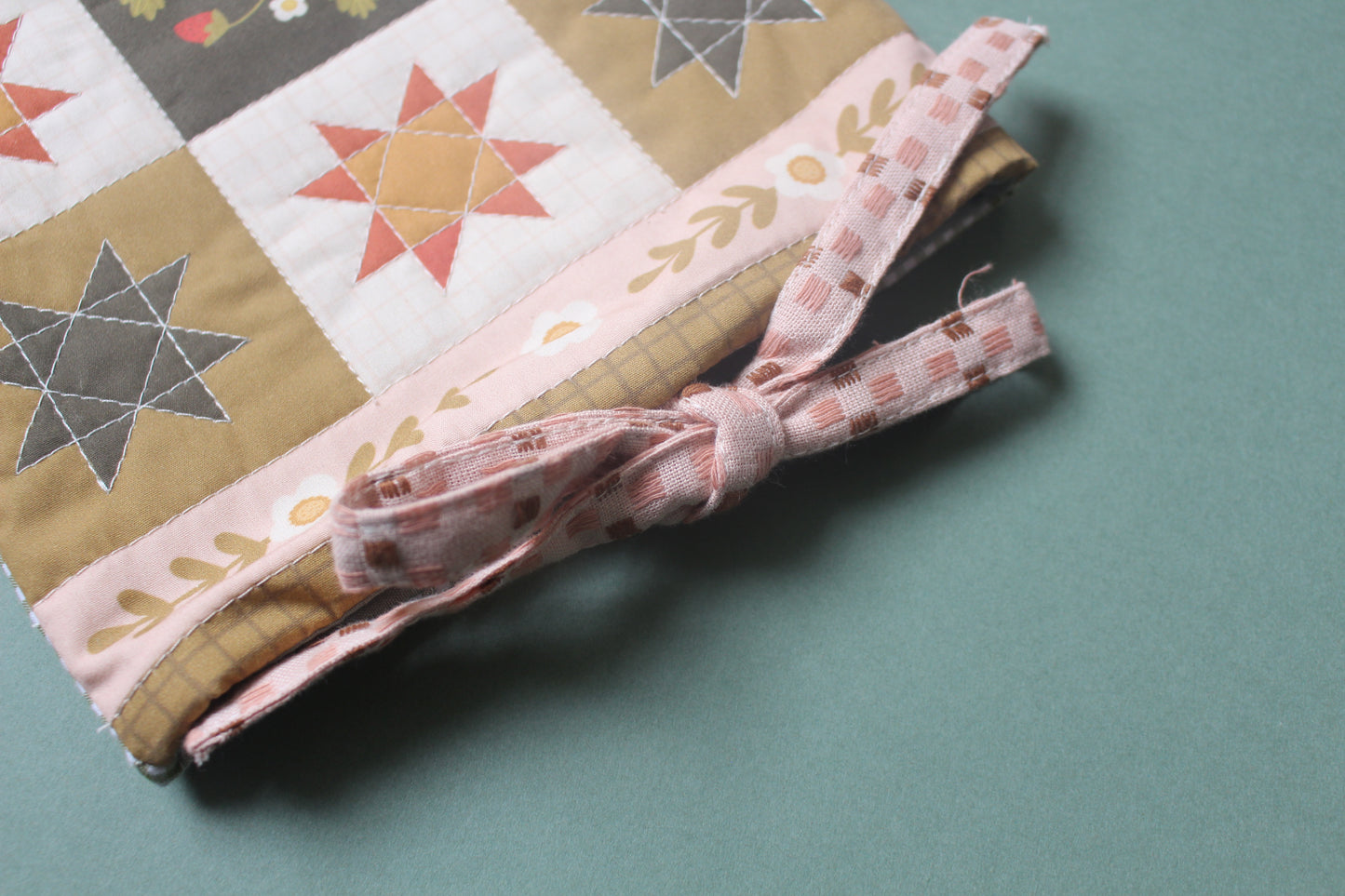 Quilted Book Sleeve - Strawberry - Pink & Green - Medium - Paperback / Hardback