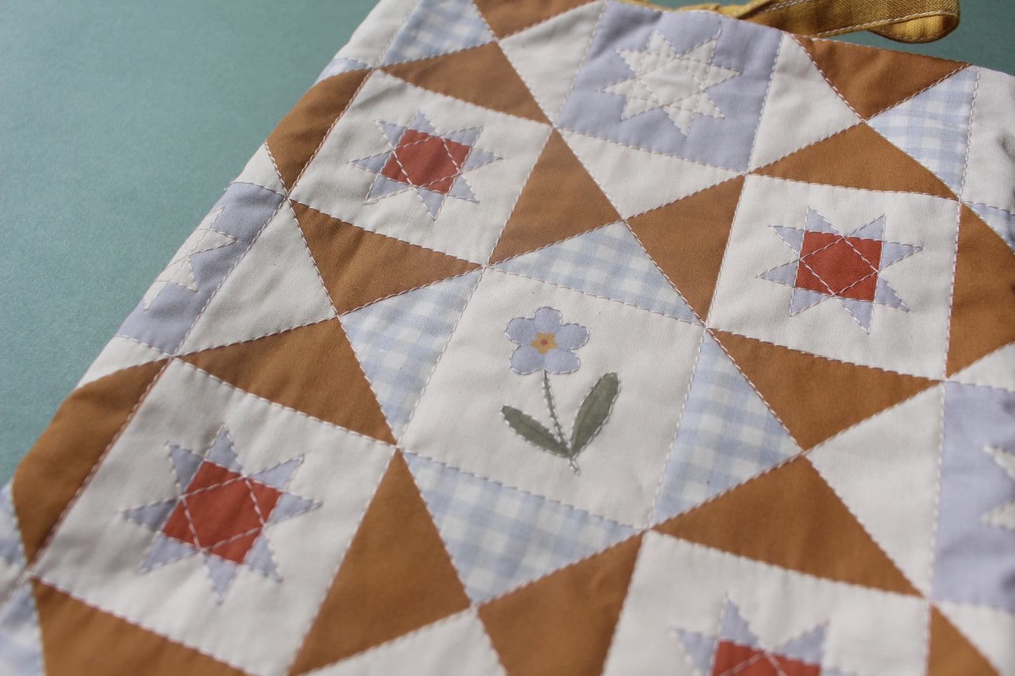 Quilted Book Sleeve - Forget Me Not Flower - Blue Yellow - Medium fits hardbacks & paperbacks.