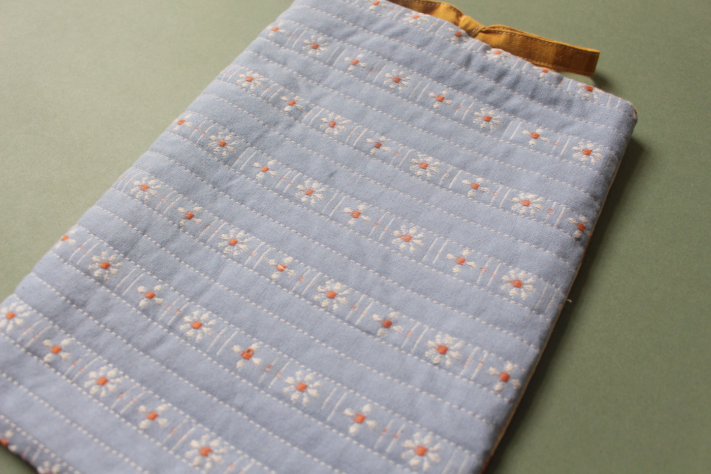 Quilted Book Sleeve - Forget Me Not Flower - Blue Yellow - Medium fits hardbacks & paperbacks.