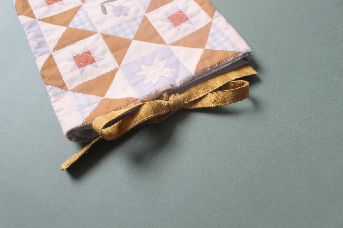 Quilted Book Sleeve - Forget Me Not Flower - Blue Yellow - Medium fits hardbacks & paperbacks.