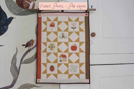 PREORDER - Nature Fabric Panel  - Kids Decor, Spring, Bugs, Flowers, Mushroom