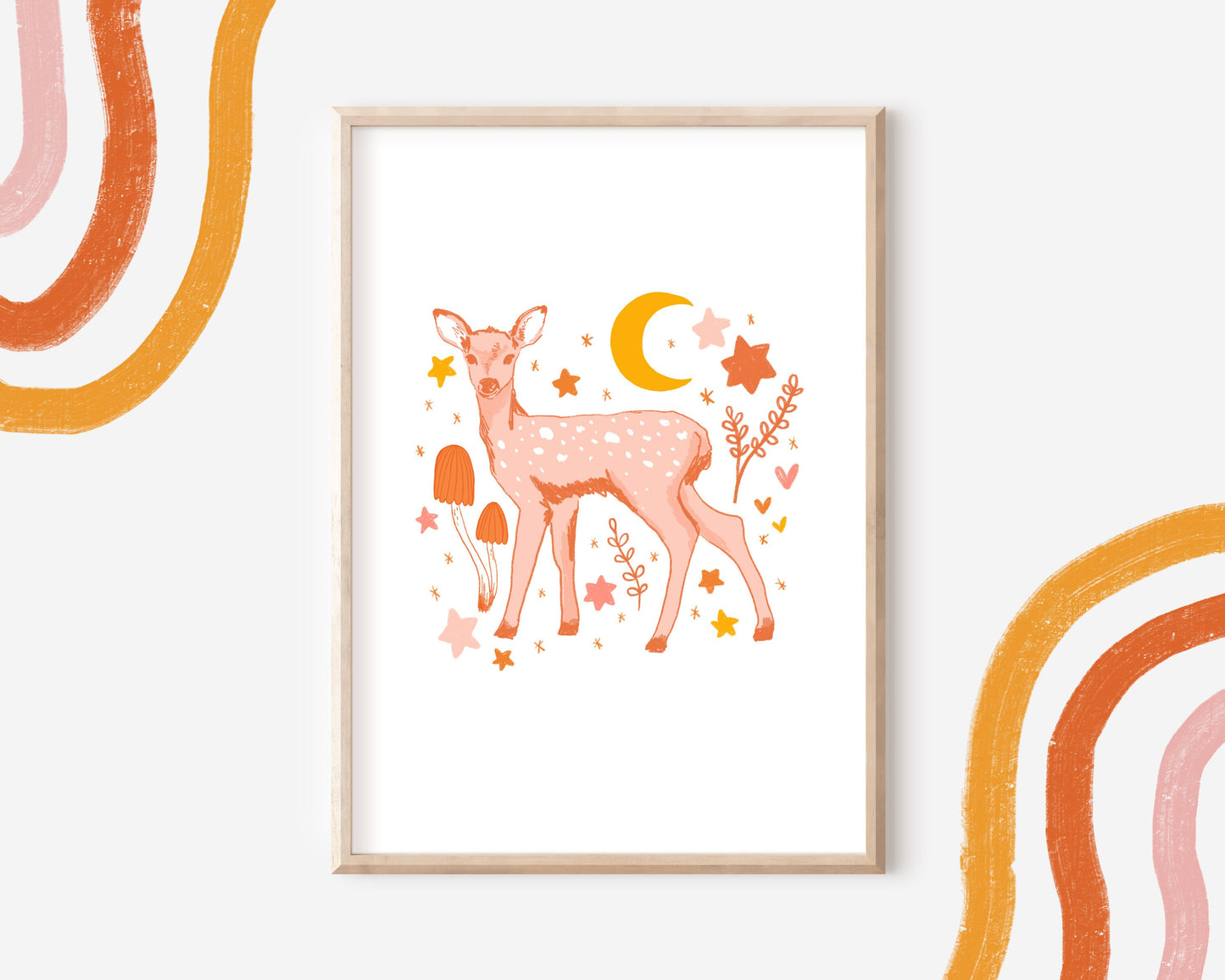 Deer Fawn Wall Art Print - Nursery Kids Decor, Boho Decoration, Whimsical Nature Art