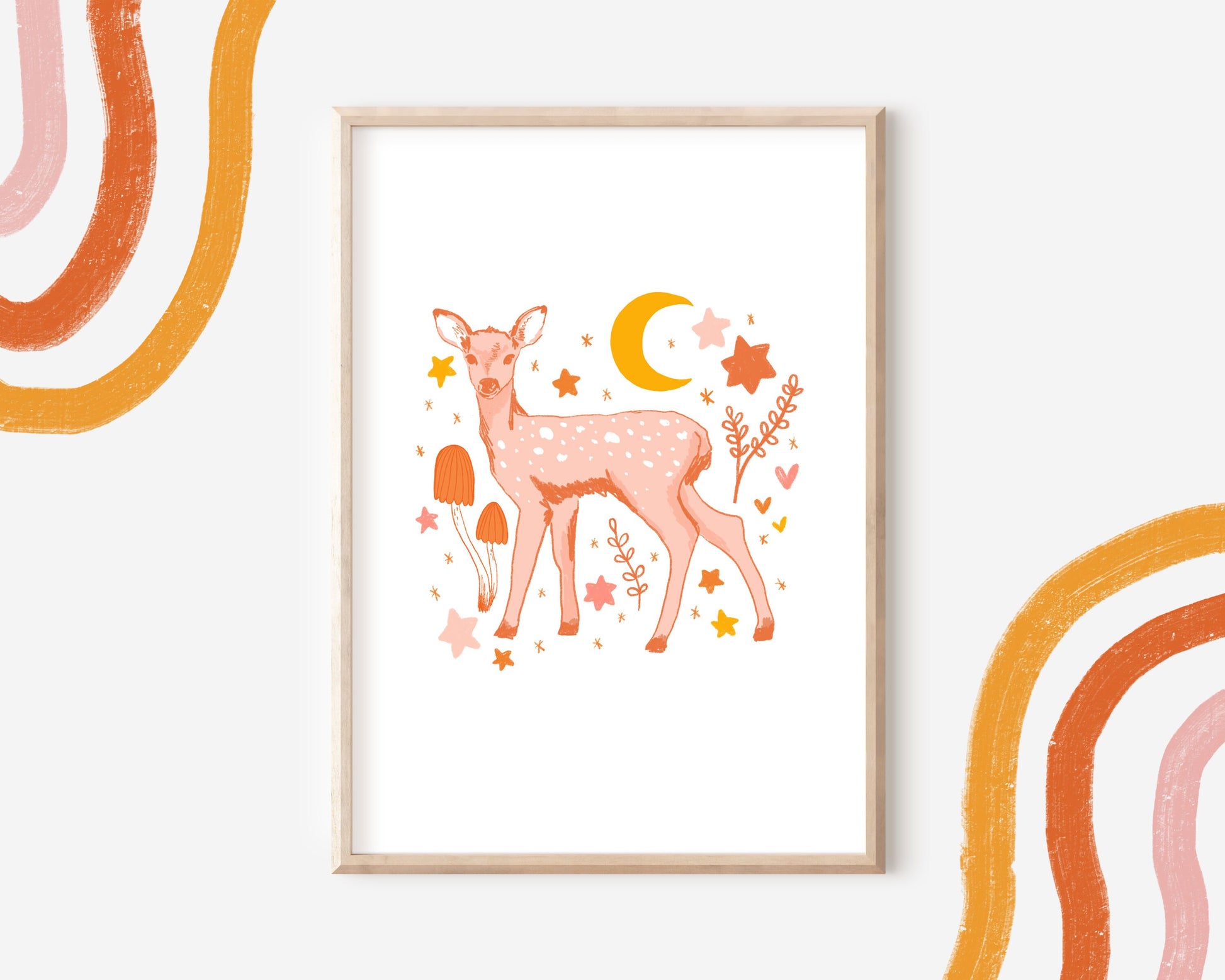 Deer Fawn Wall Art Print - Nursery Kids Decor, Boho Decoration, Whimsical Nature Art